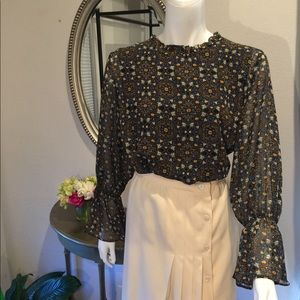 Curation Blouse Navy & Gold & Ivory